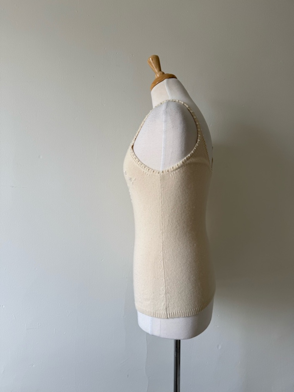 Barney Cheng Knit Tank Cream Embellished Beaded Y2K Soft Girl - Picture 4 of 7